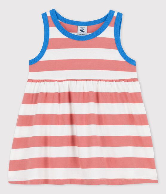 Vestido sin mangas a rayas de jersey de bebé rosa PAPAYE/ MARSHMALLOW