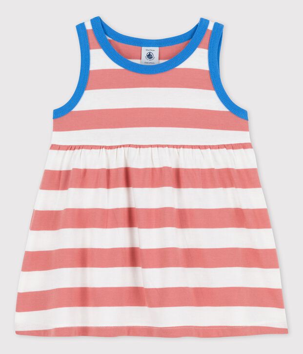 Vestido sin mangas a rayas de jersey de beb&eacute; rosa/blanco