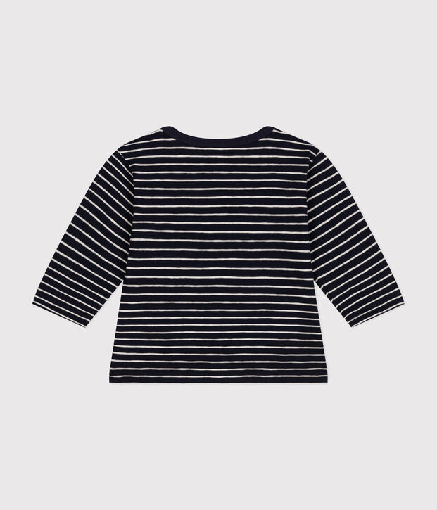 Camiseta de manga larga de punto fino para beb&eacute; azul/beige