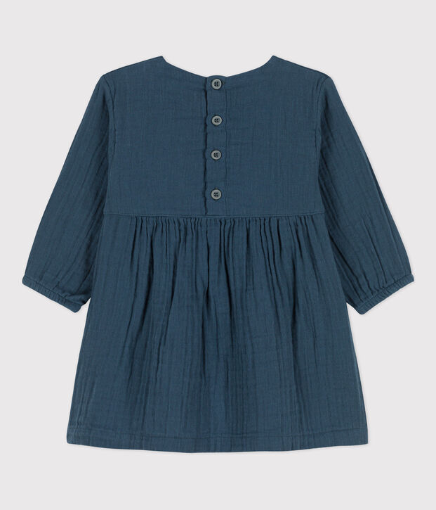 Vestido de gasa de algod&oacute;n de manga larga para beb&eacute; gris