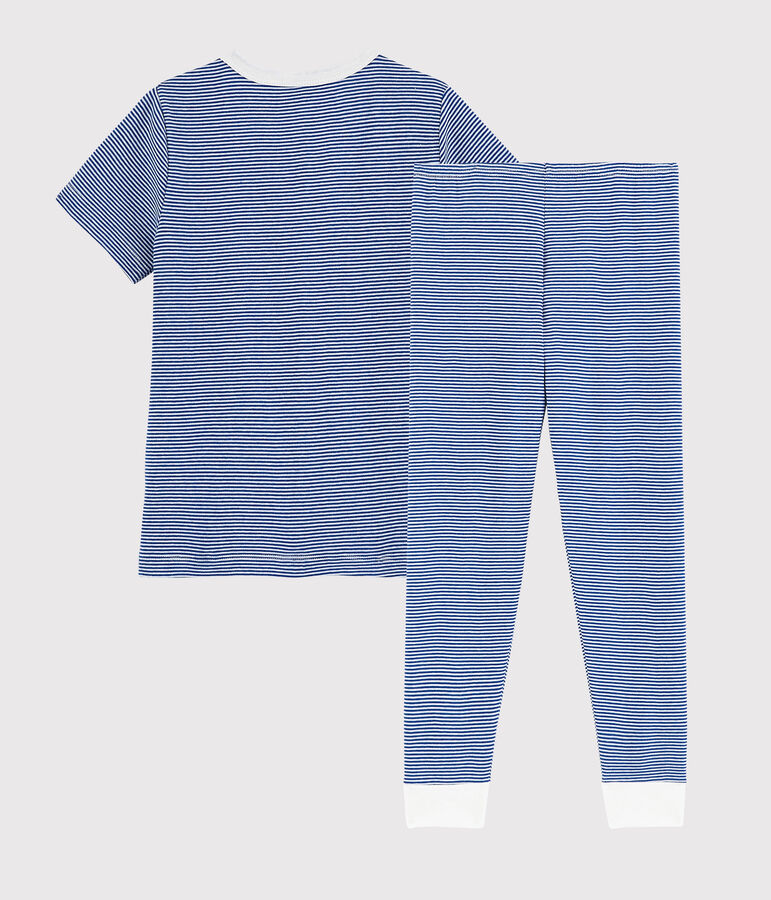 Pijama de mil rayas azul de ni&ntilde;o de algod&oacute;n azul/blanco