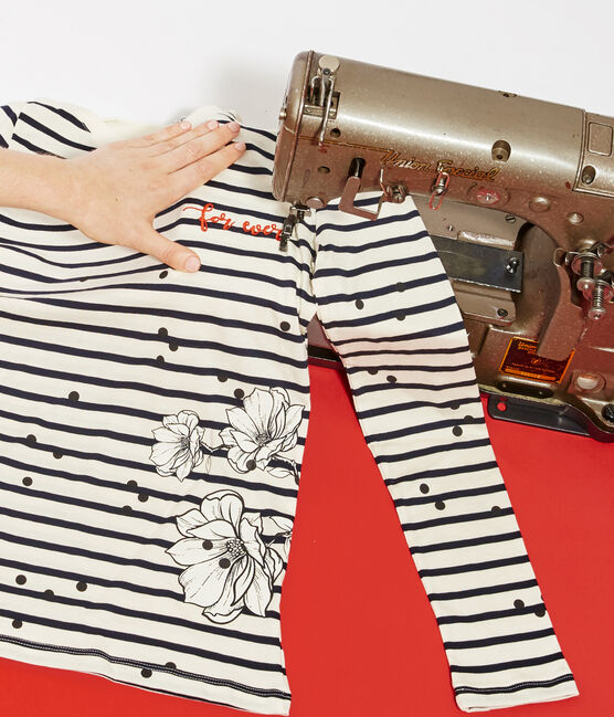 Camiseta marinera de mujer beige COQUILLE/azul SMOKING