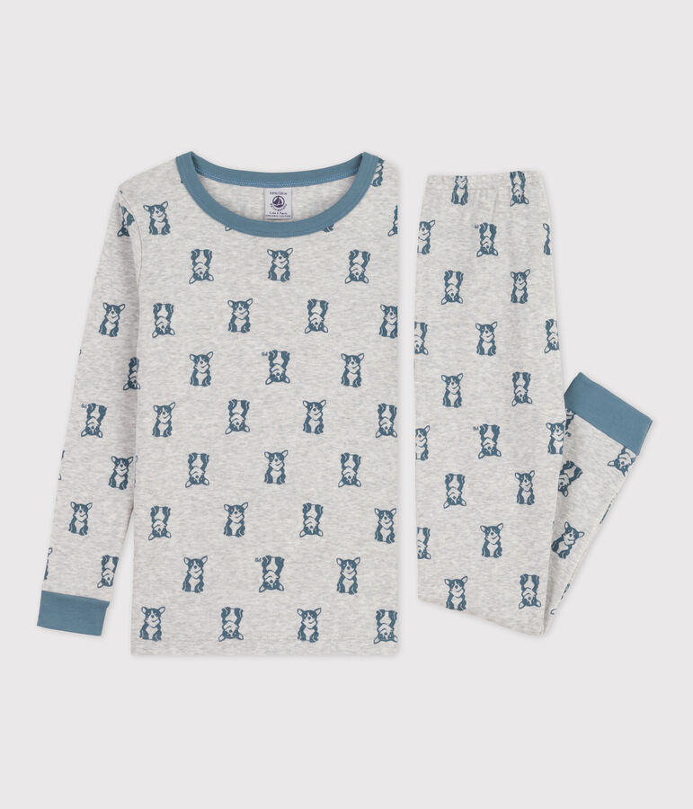 Pijama snugfit de algod&oacute;n con perro gris/azul