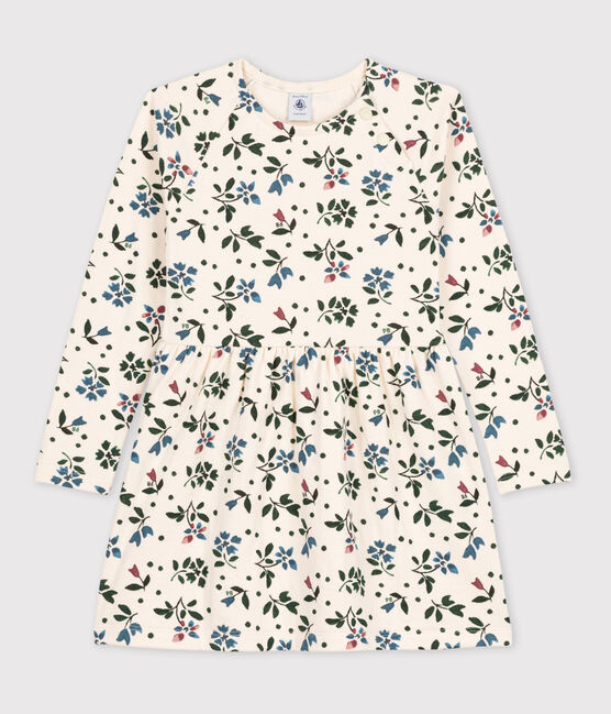 Vestido con flores de manga larga de túbico de niña blanco AVALANCHE/ MULTICO
