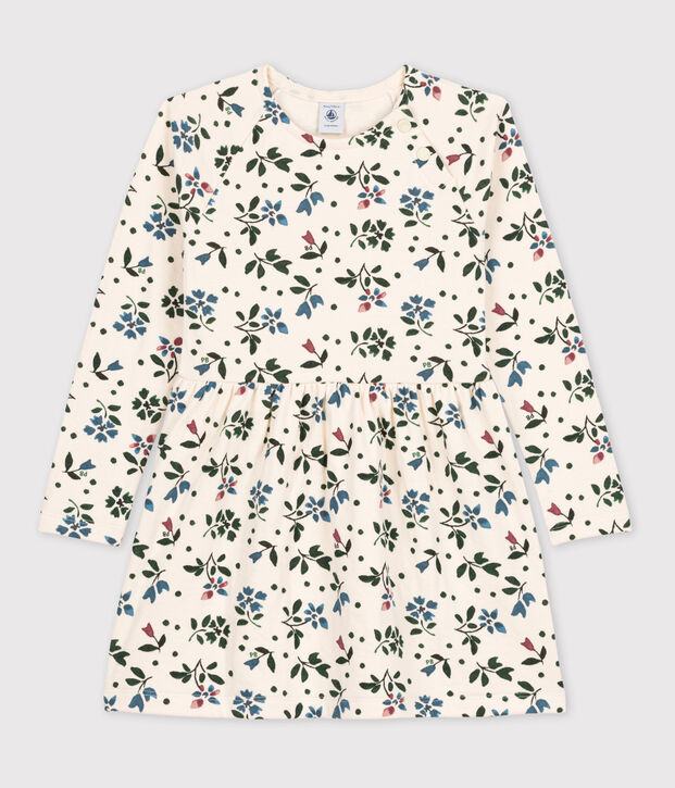 Vestido con flores de manga larga de t&uacute;bico de ni&ntilde;a crudo/multicolor