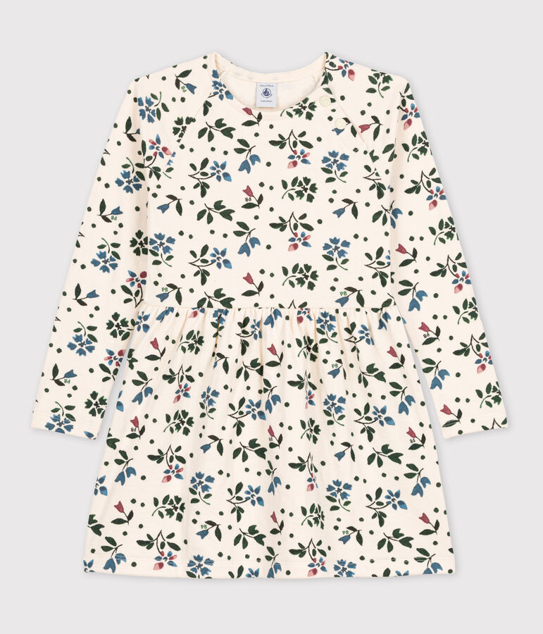 Vestido con flores de manga larga de t&uacute;bico de ni&ntilde;a crudo/multicolor