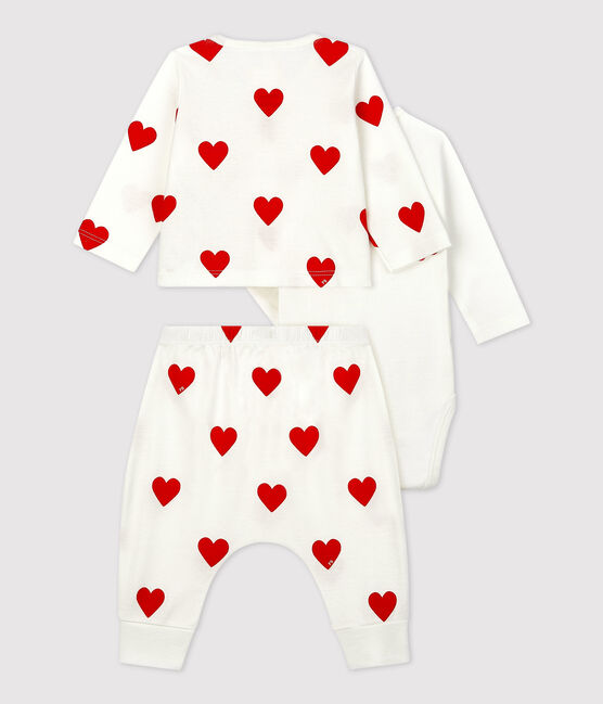Conjunto de 3 piezas con estampado de corazones de algodón ecológico para bebé blanco MARSHMALLOW/rojo TERKUIT