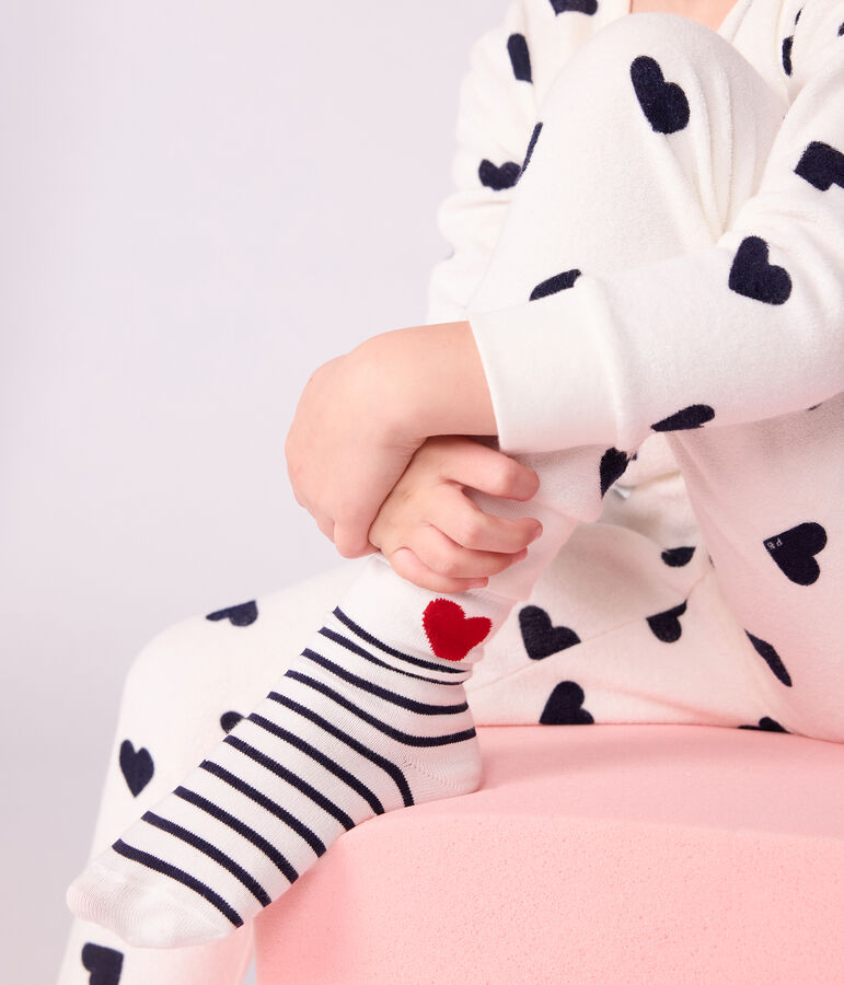 3 pares de calcetines infantiles de algod&oacute;n con rayas y corazones multicolor