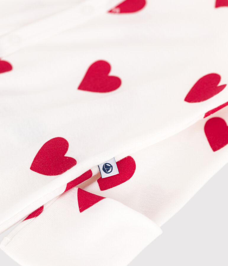 Mono saco de algod&oacute;n con cuello y corazones rojos para beb&eacute; blanco/rojo