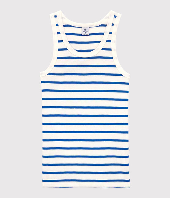 Camiseta de tirantes L'ICONIQUE de algodón orgánico de mujer blanco MARSHMALLOW/azul DELFT