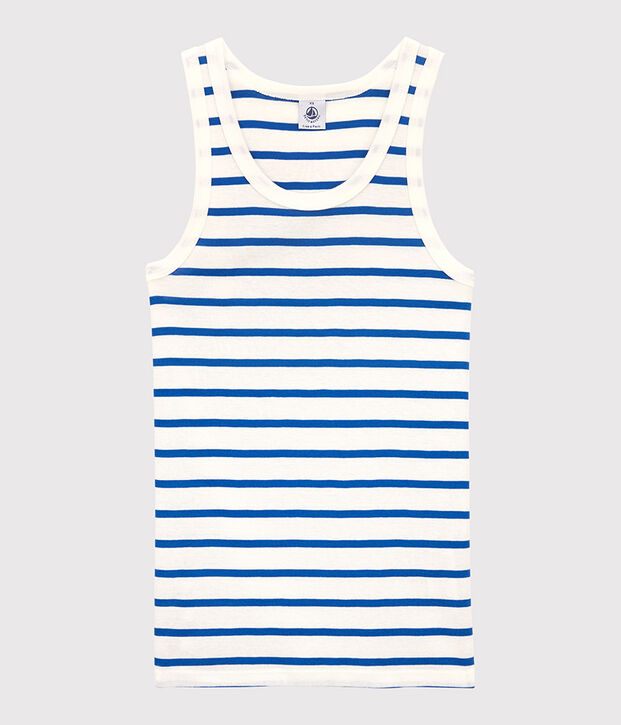 Camiseta de tirantes L'ICONIQUE de algod&oacute;n org&aacute;nico de mujer blanco/azul