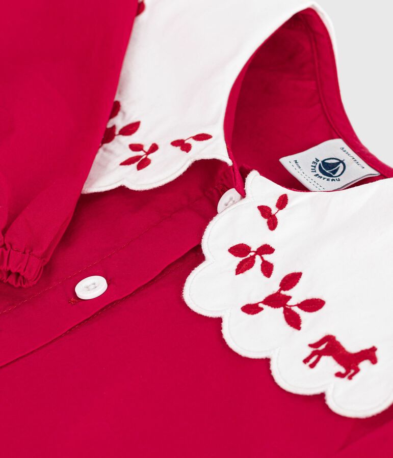 Blusa infantil estampada de manga larga de popelina de algod&oacute;n rojo