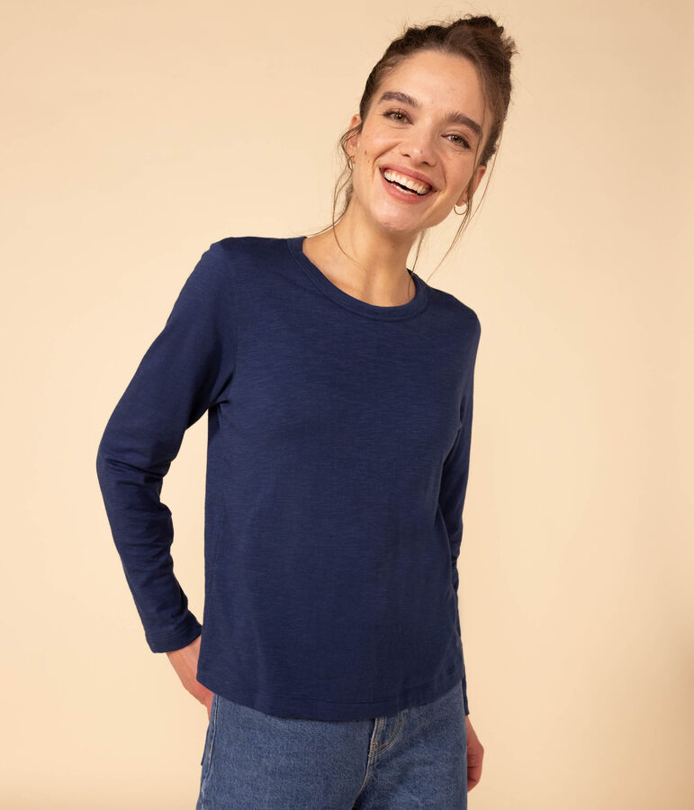 Camiseta LA RECTA de algod&oacute;n con cuello redondo para mujer azul