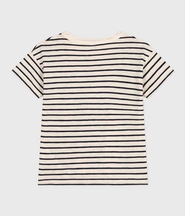 Camiseta a rayas de jersey flameado para ni&ntilde;o crudo/azul