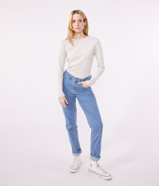 Camiseta L'ICONIQUE de algodón con cuello redondo para mujer gris BELUGA CHINE