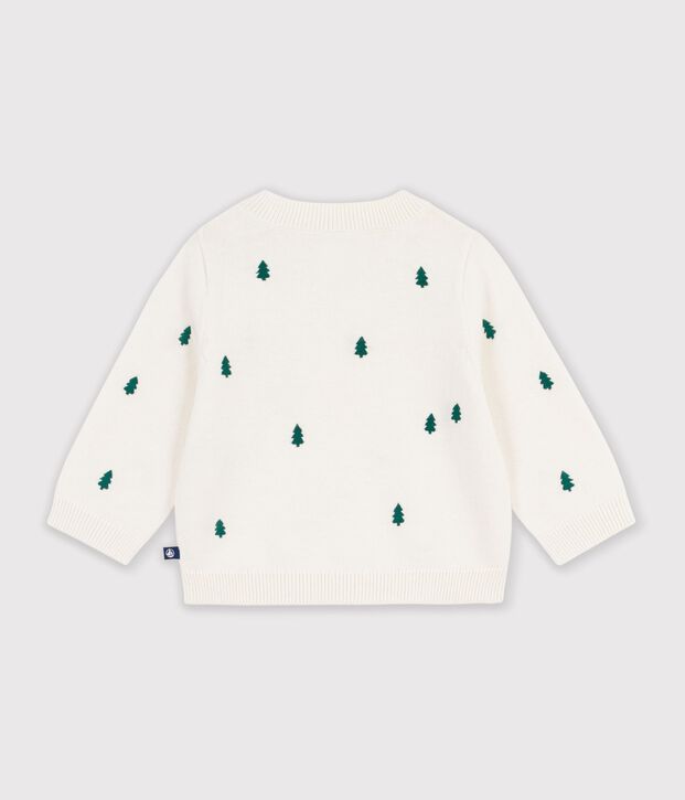 Jersey de lana y algod&oacute;n con abetos bordados para beb&eacute; crudo/verde