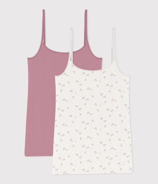 Juego de camisetas de tirantes de algod&oacute;n calado con flores para mujer multicolor