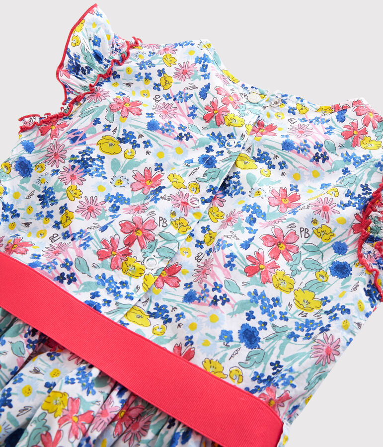 Vestido de manga corta de popelina de ni&ntilde;a blanco/multicolor