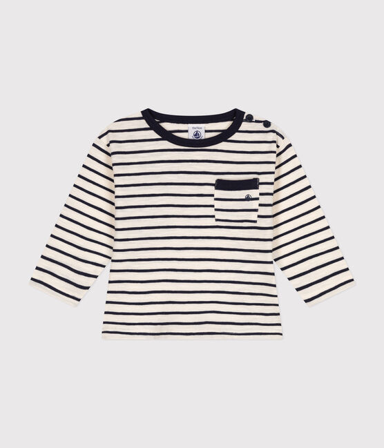Camiseta de manga larga de punto para bebé blanco AVALANCHE/azul SMOKING