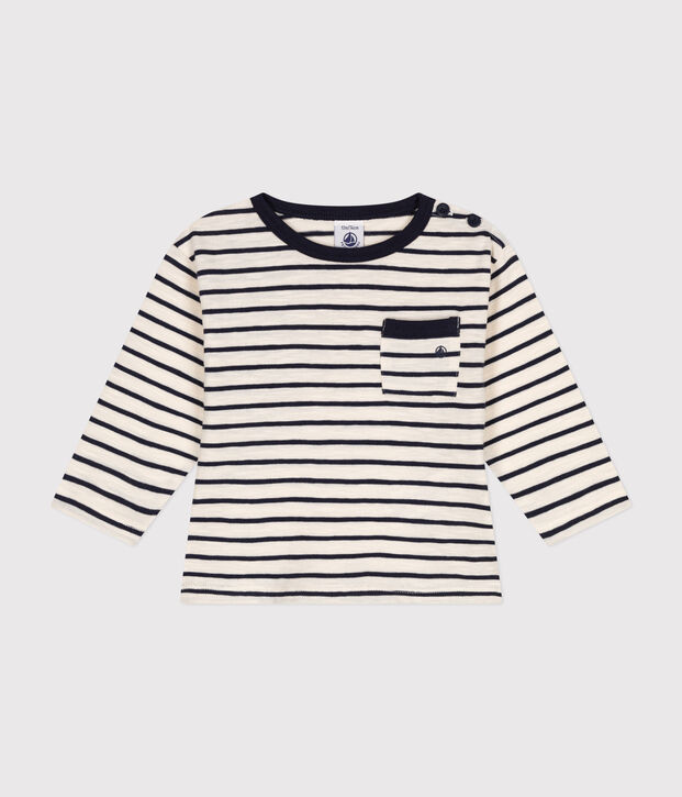 Camiseta de manga larga de punto para beb&eacute; crudo/azul