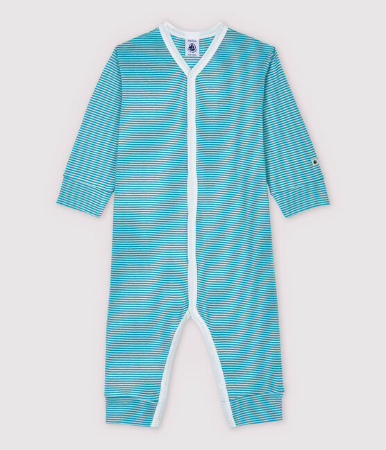 Pijama enterizo de rayas de algodón y lyocell azul MIROIR/blanco MARSHMALLOW