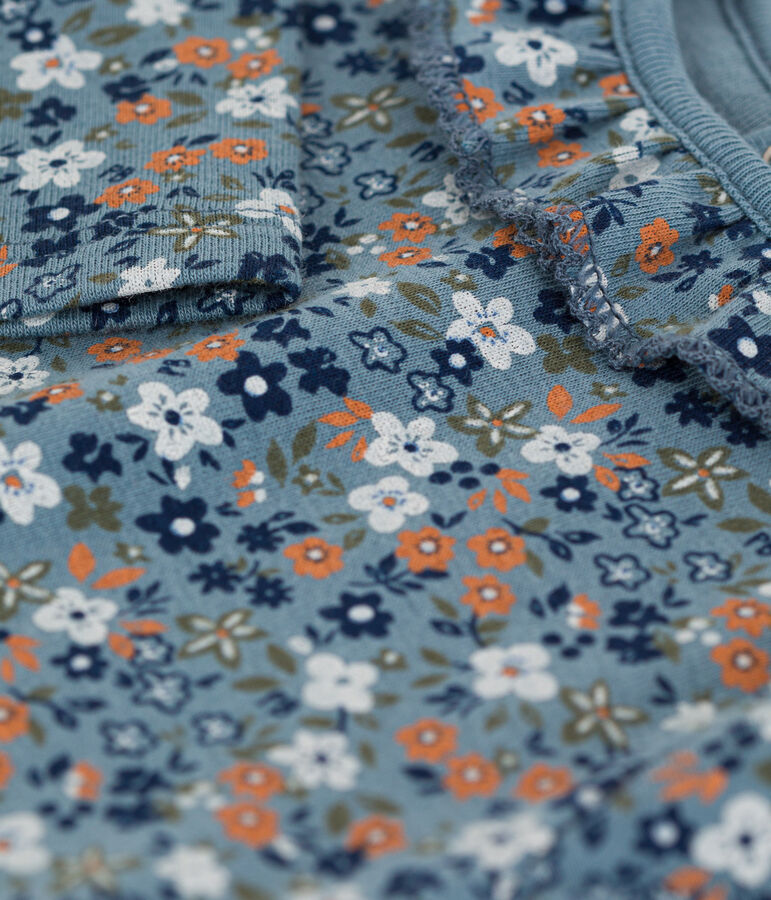 Body de algod&oacute;n de manga larga con cuello isabelino y estampado de flores para beb&eacute; azul/multicolor