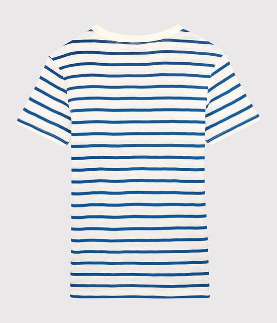 Camiseta L'ICONIQUE con cuello redondo de algodón orgánico de mujer blanco MARSHMALLOW/azul DELFT