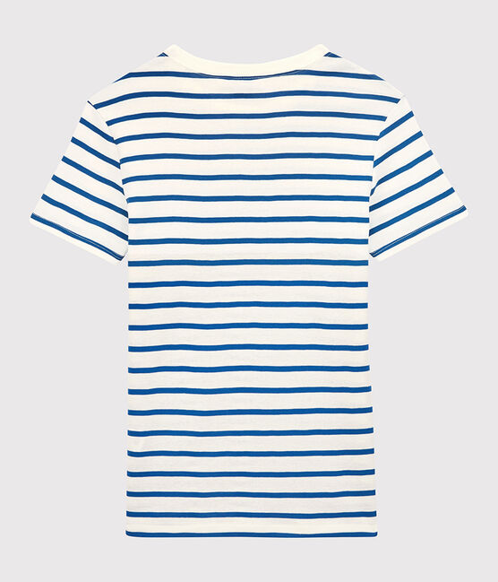 Camiseta L'ICONIQUE con cuello redondo de algodón orgánico de mujer blanco MARSHMALLOW/azul DELFT