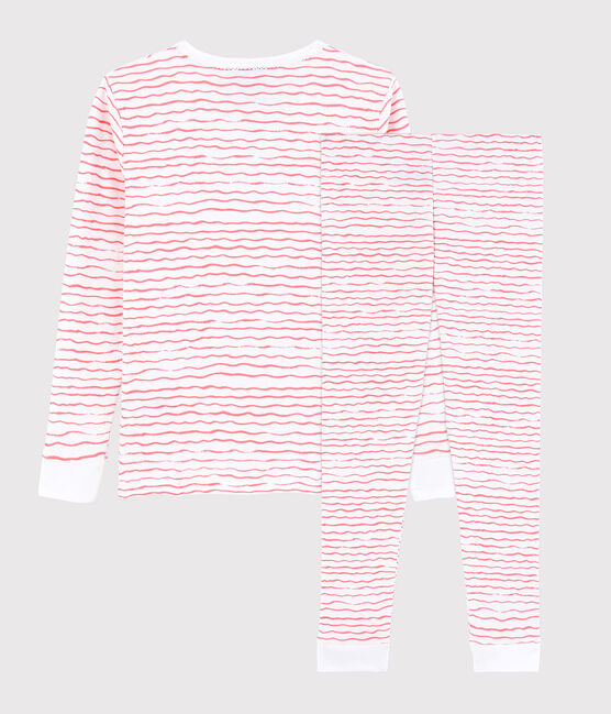 Pijama snugfit con estampado de olas rosas de algodón de niña blanco MARSHMALLOW/rosa GRETEL