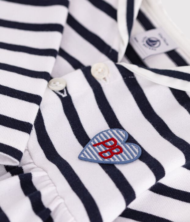 Vestido de algod&oacute;n de manga larga con rayas marineras para beb&eacute; blanco/azul
