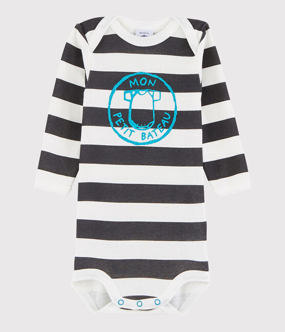 Bodi de manga larga de bebé niño gris MAKI/blanco MARSHMALLOW