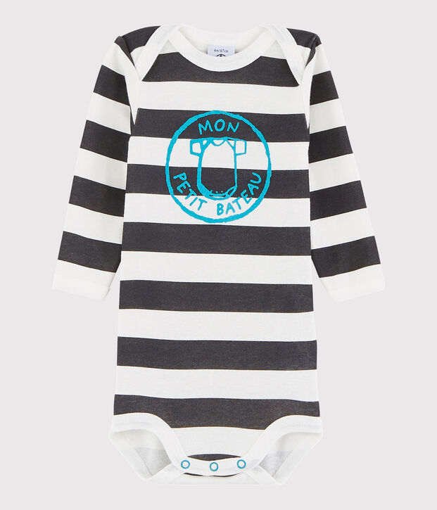 Bodi de manga larga de beb&eacute; ni&ntilde;o gris/blanco