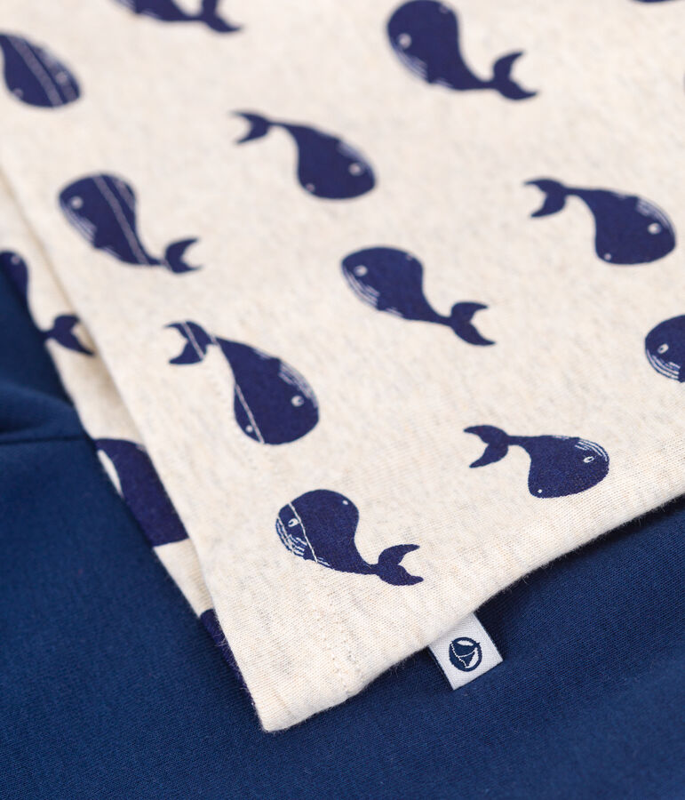 Pijama corto infantil de algod&oacute;n con estampado de ballenas azul MEDIEVAL/blanco MULTICO