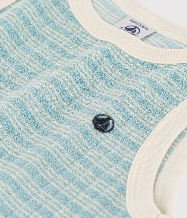 Camiseta de tirantes de rizo para ni&ntilde;a verde/crudo