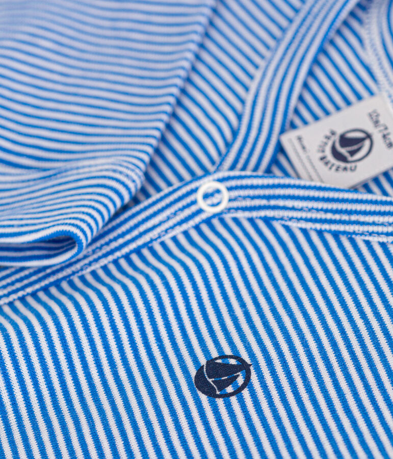 Pijama sin pies a rayas de algod&oacute;n para beb&eacute; azul/blanco