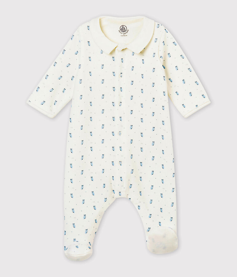 Bodypijama para beb&eacute; ni&ntilde;o en terciopelo de algod&oacute;n estampado blanco MARSHMALLOW/blanco MULTICO