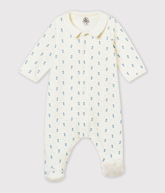 Bodypijama para bebé niño en terciopelo de algodón estampado blanco MARSHMALLOW/blanco MULTICO