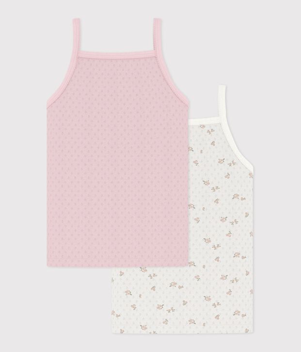Juego de camisetas infantiles de tirantes de algod&oacute;n calado con flores multicolor