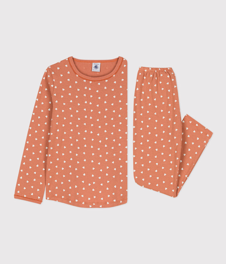 Pijama de algod&oacute;n coraz&oacute;n para ni&ntilde;a rosa/blanco