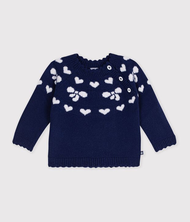 Jersey de lana y algod&oacute;n con estampados de lazos para beb&eacute; azul/crudo