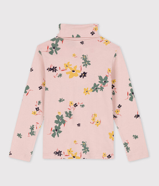 Prenda de cuello de cisne con estampado de flores de algodón de niña rosa SALINE/blanco MULTICO