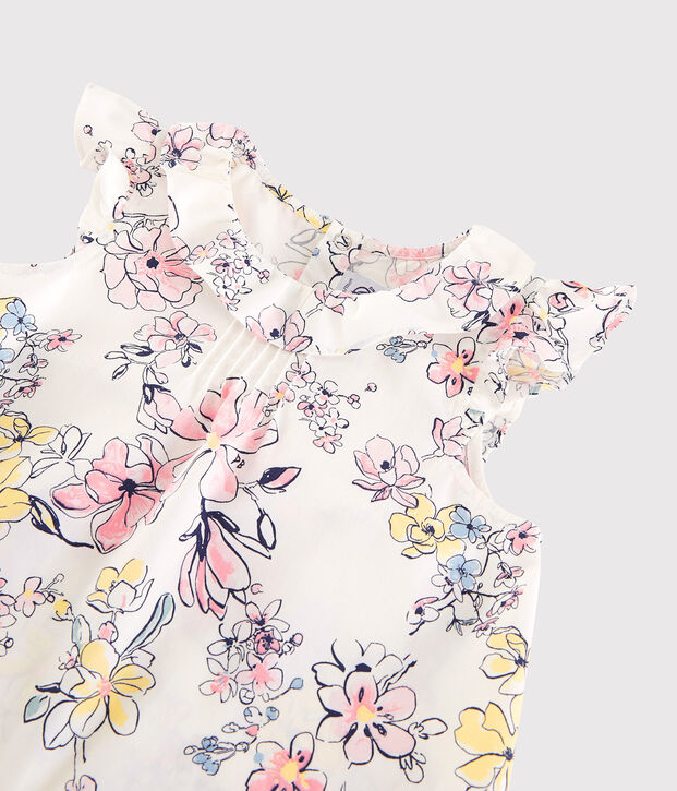 Blusa de manga corta de popelina de ni&ntilde;a blanco/multicolor