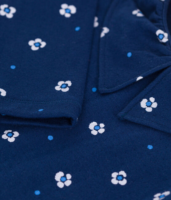 Camiseta infantil de algodón de manga larga con flores azul MEDIEVAL/blanco MULTICO