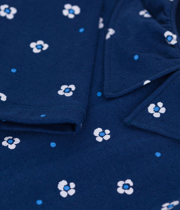 Camiseta infantil de algod&oacute;n de manga larga con flores azul/multicolor