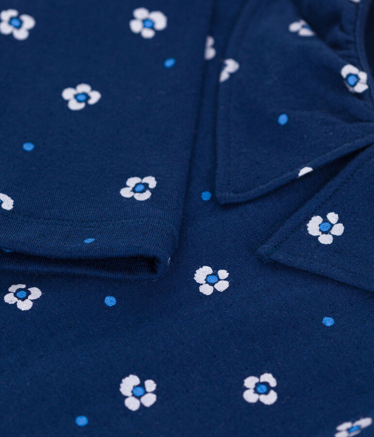 Camiseta infantil de algod&oacute;n de manga larga con flores azul/multicolor