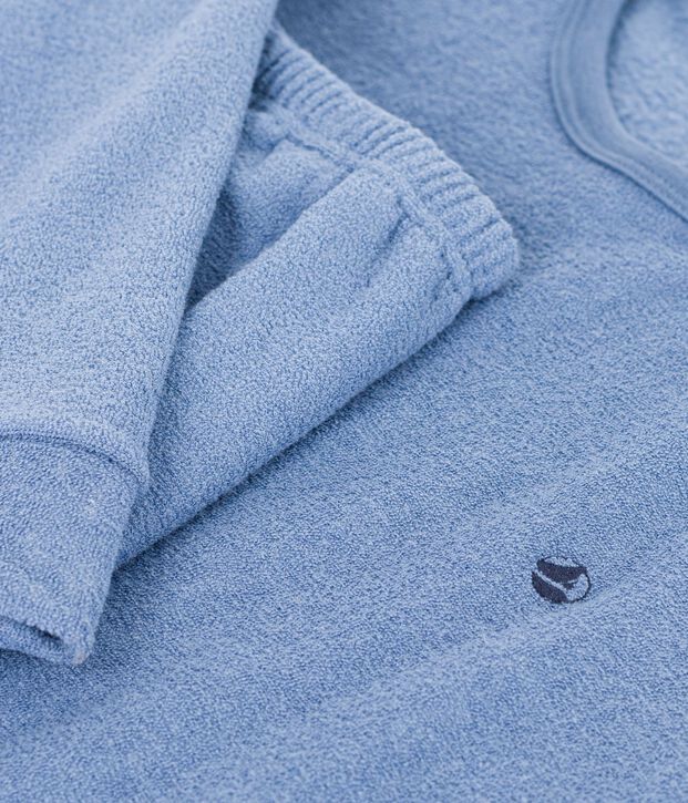 Pijama infantil liso de rizo de algod&oacute;n azul