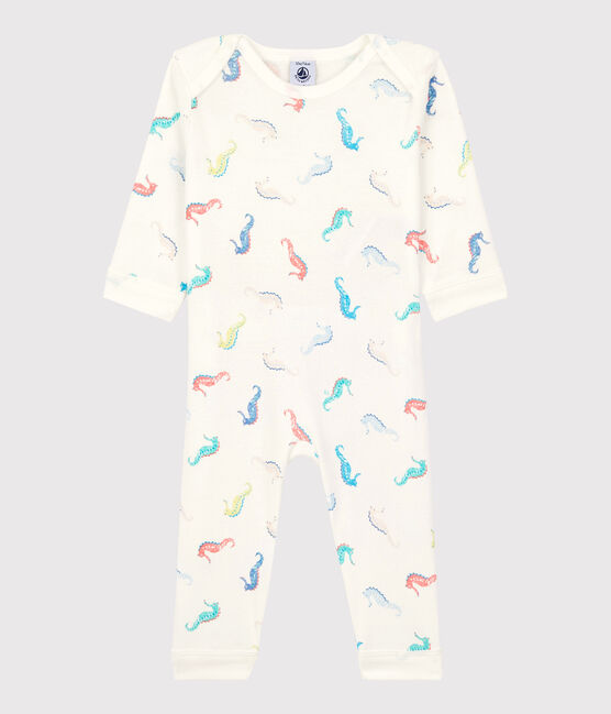 Pijama enterizo sin botones de presión con caballito de mar de algodón de bebé blanco MARSHMALLOW/blanco MULTICO