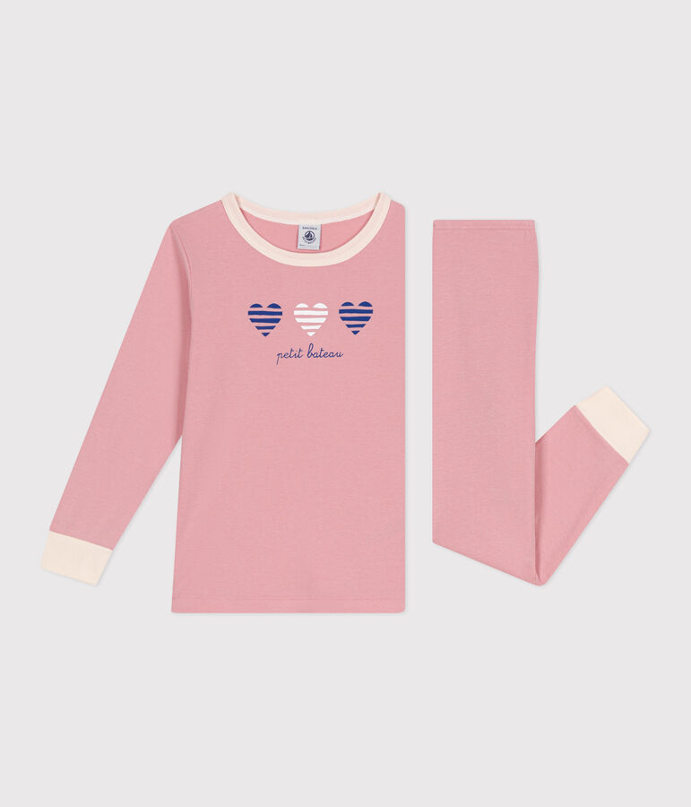 Pijama infantil liso de manga larga de algod&oacute;n rosa