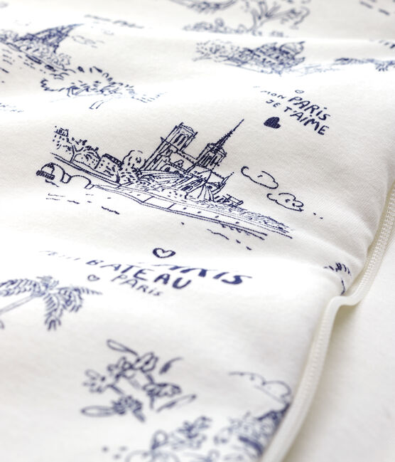 Saco de dormir en tela de Jouy Paris de bebé de algodón blanco MARSHMALLOW/azul MEDIEVAL