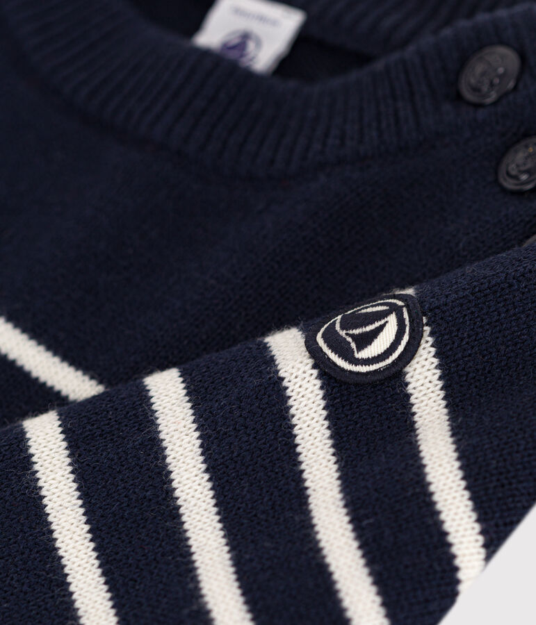 Jersey de lana y algod&oacute;n de ni&ntilde;a/ni&ntilde;o azul/blanco